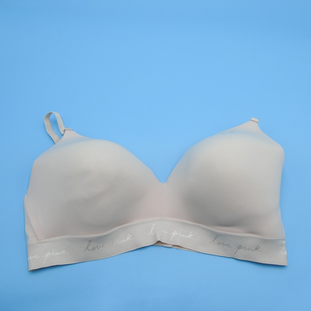 PINK Bra Women 38D Wear Everywhere Wireless Lightly Lined Beige Logo Polyester